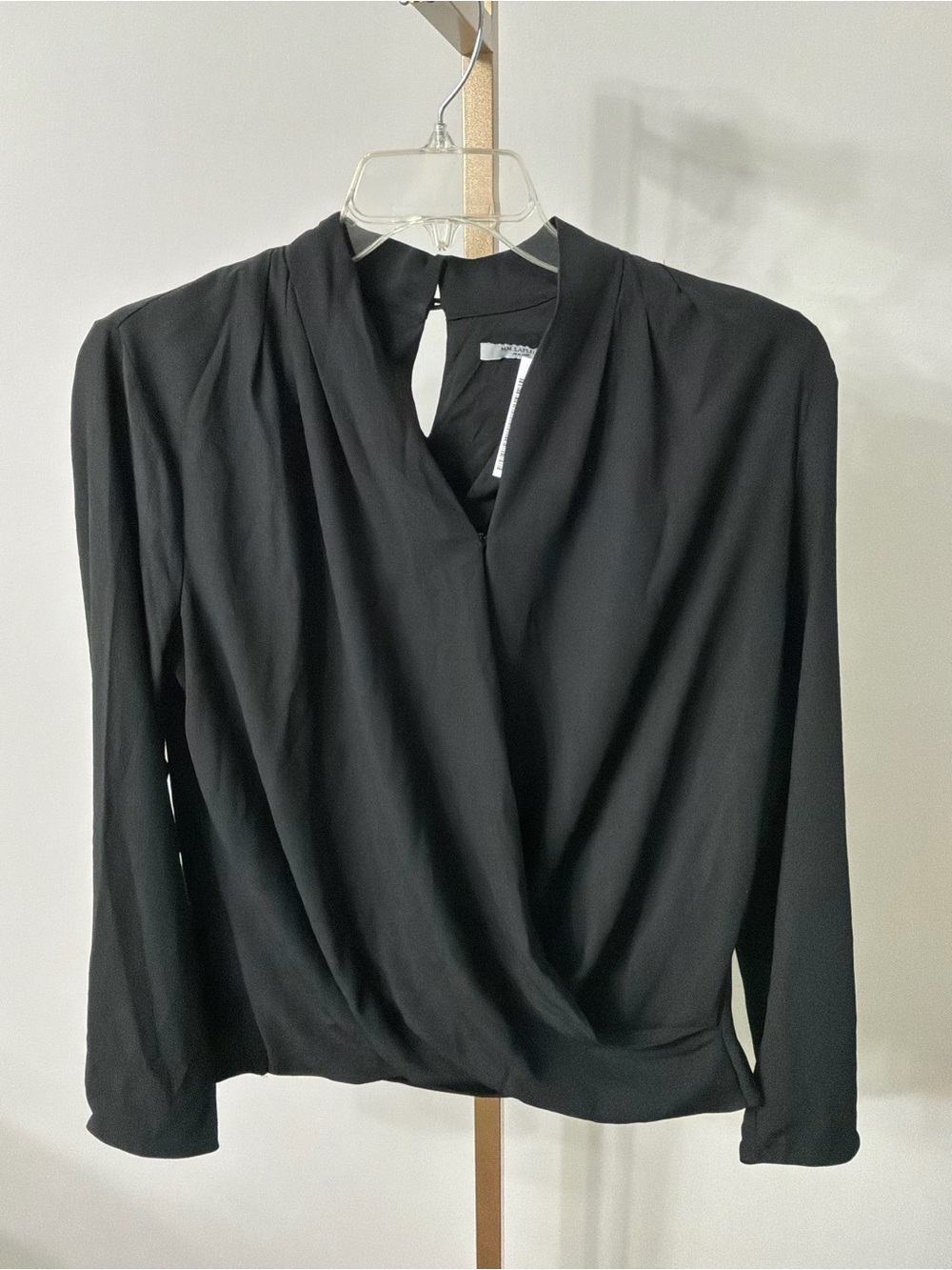 MM Lafleur Black Draped V-Neck Long Sleeve Blouse
